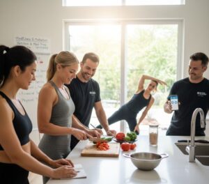 group of people practicing healthy lifestyle 